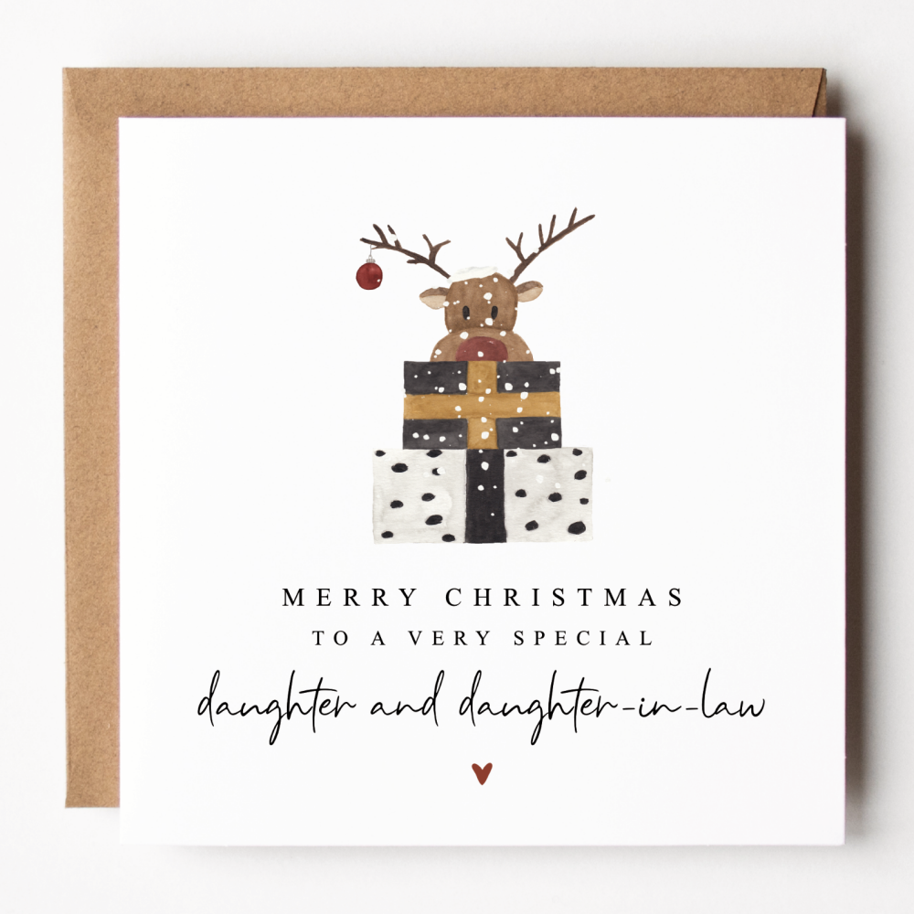 Fun Reindeer Christmas Card For Daughter and Daughter-In-Law
