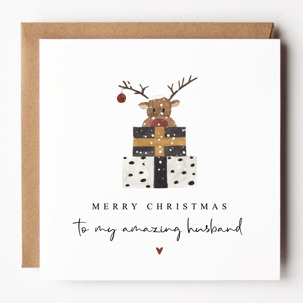 Fun Reindeer Christmas Card For Husband