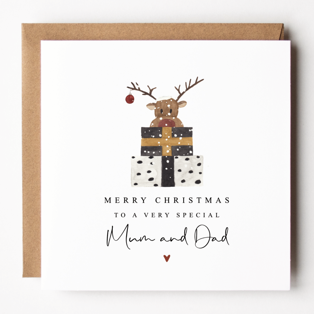 Fun Reindeer Mum and Dad Christmas Card
