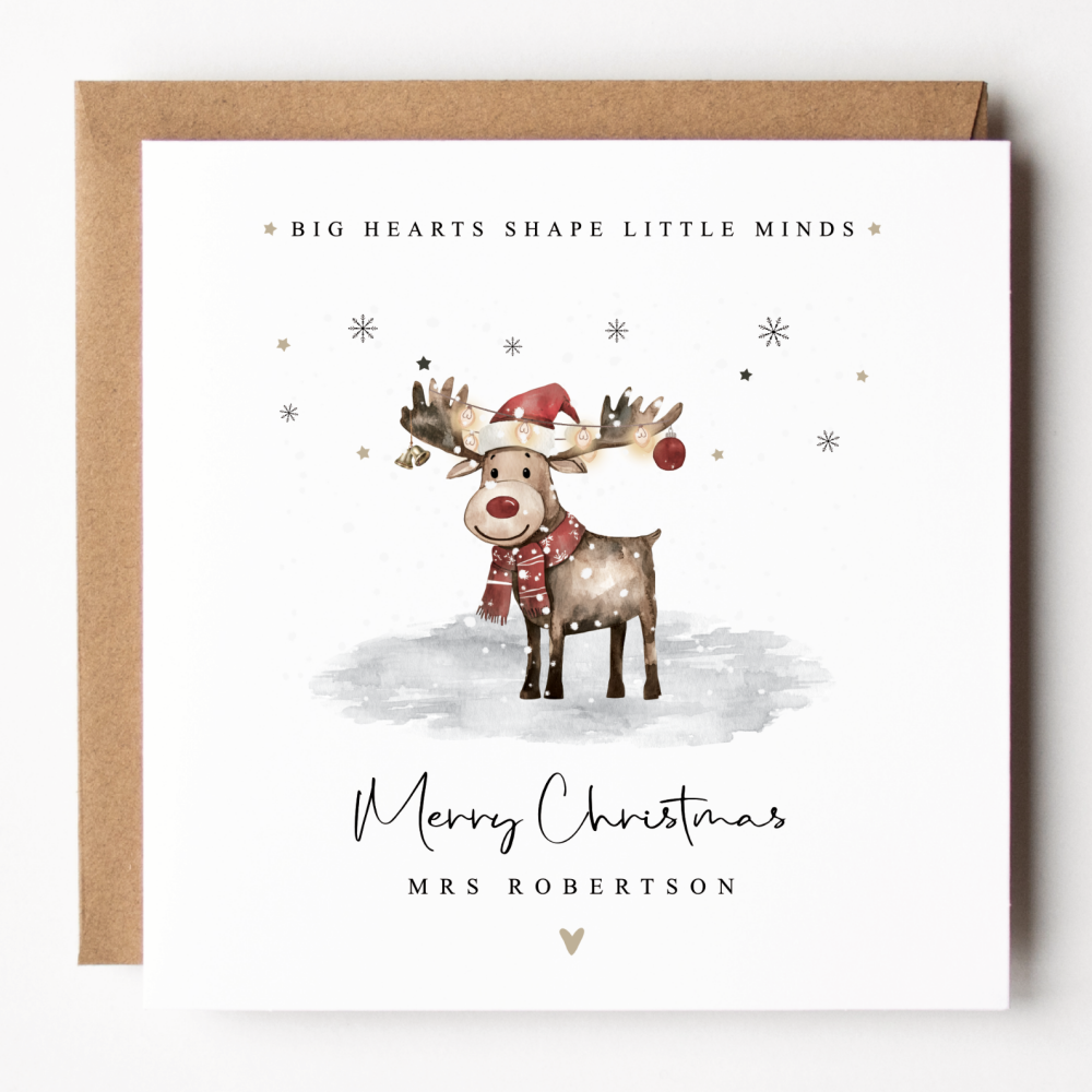 Personalised Reindeer Teacher Christmas Card