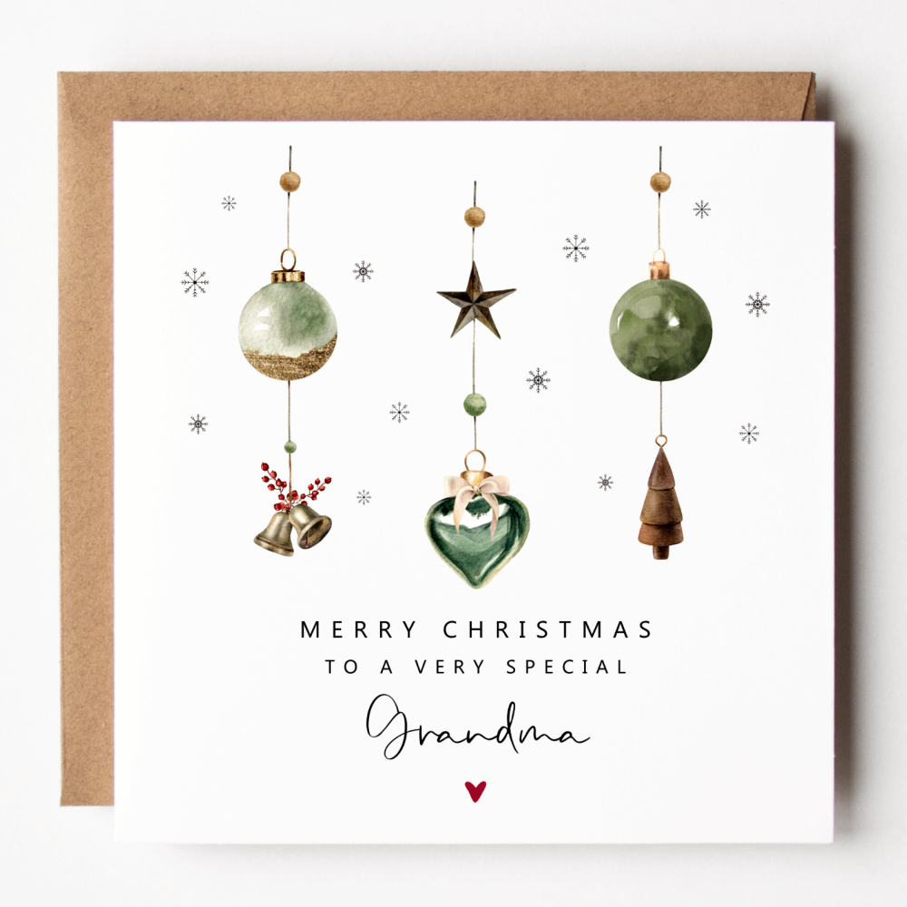 Christmas Ornaments Card For Grandma