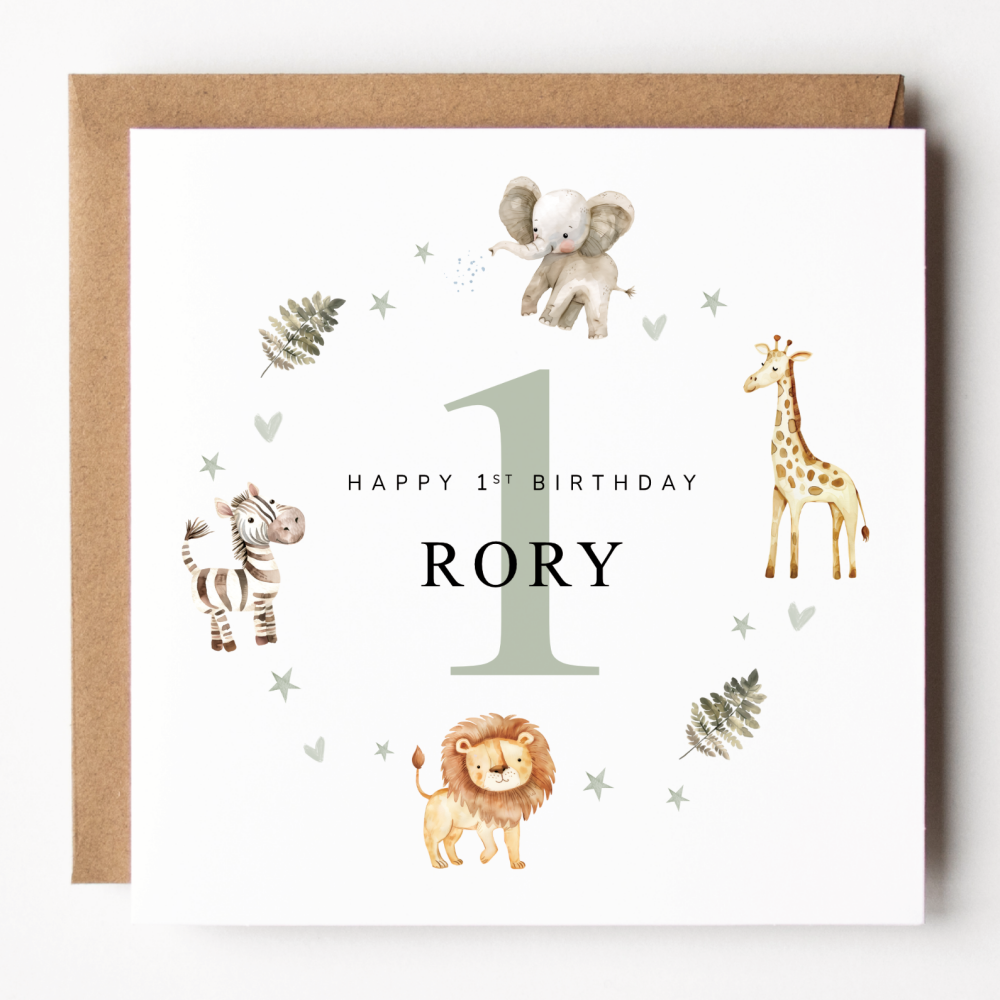 Animal 1st Birthday Card For Boy