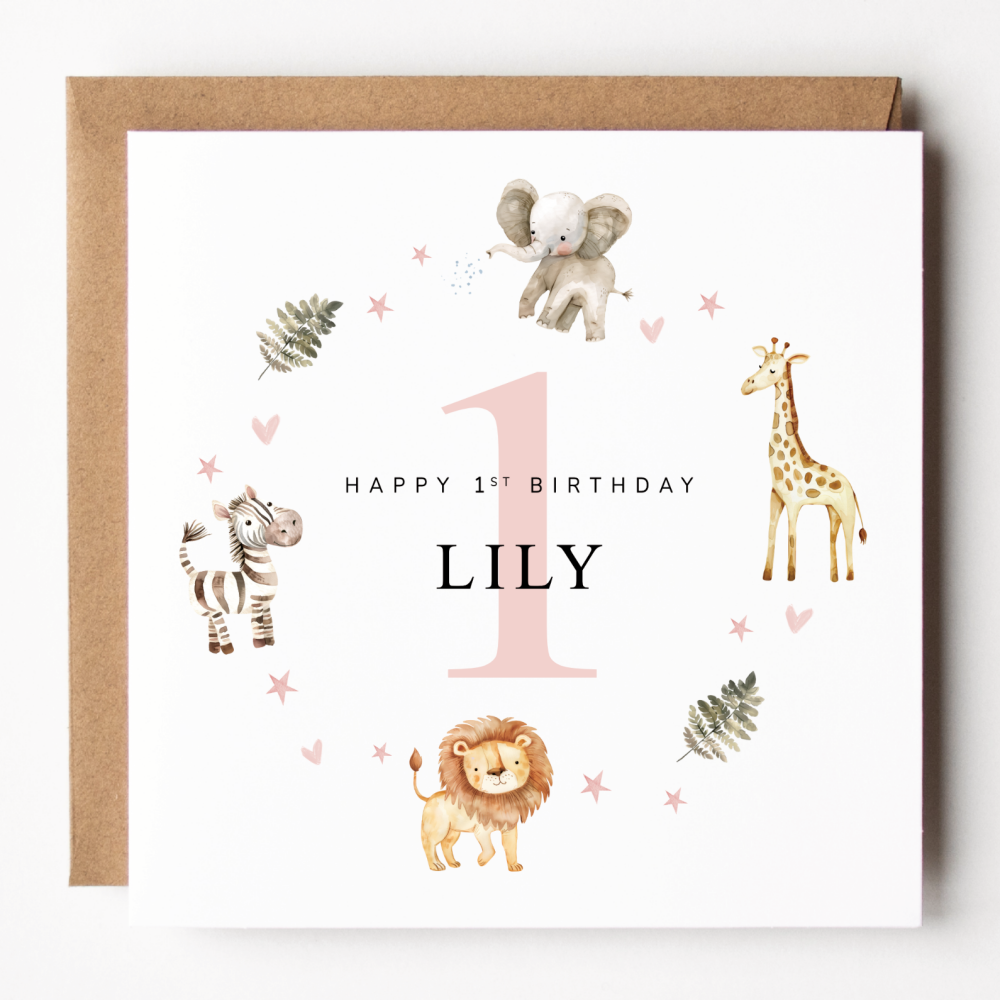 Animal 1st Birthday Card For Girl