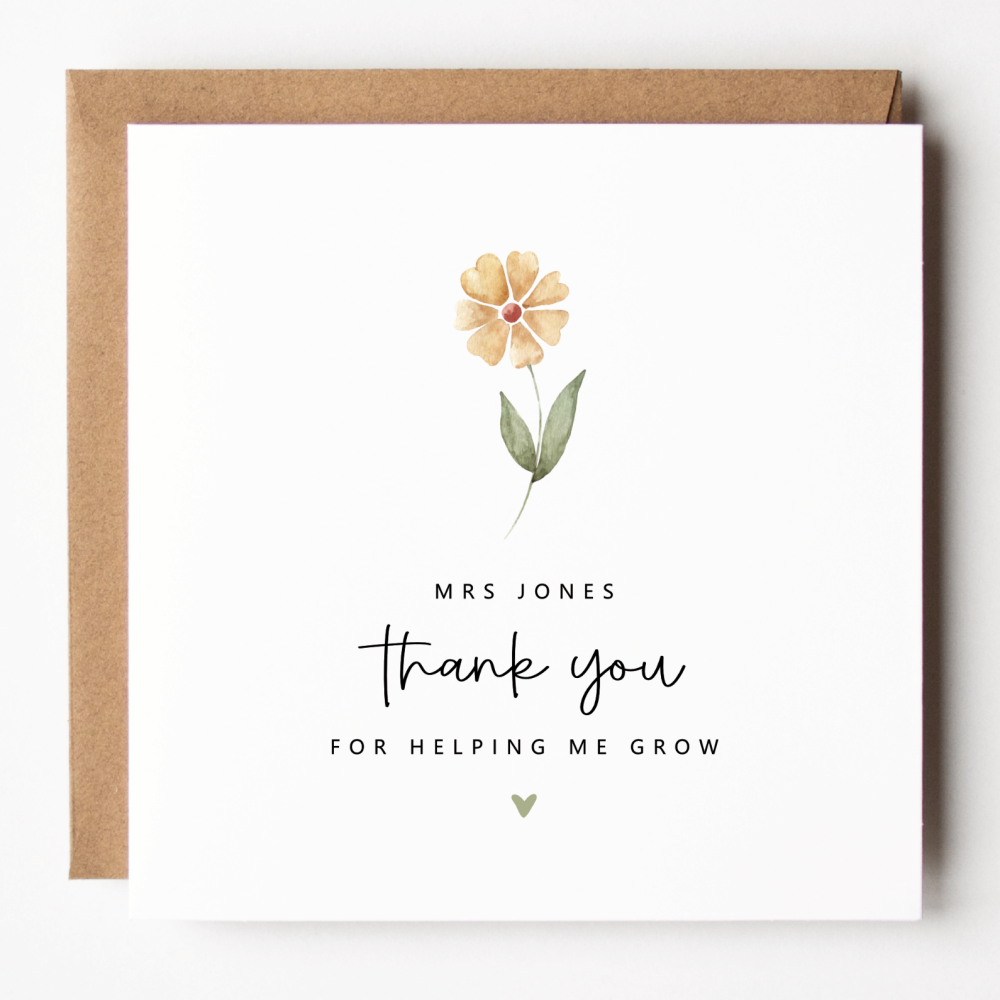 Teacher Thank You For Helping Me Grow Card
