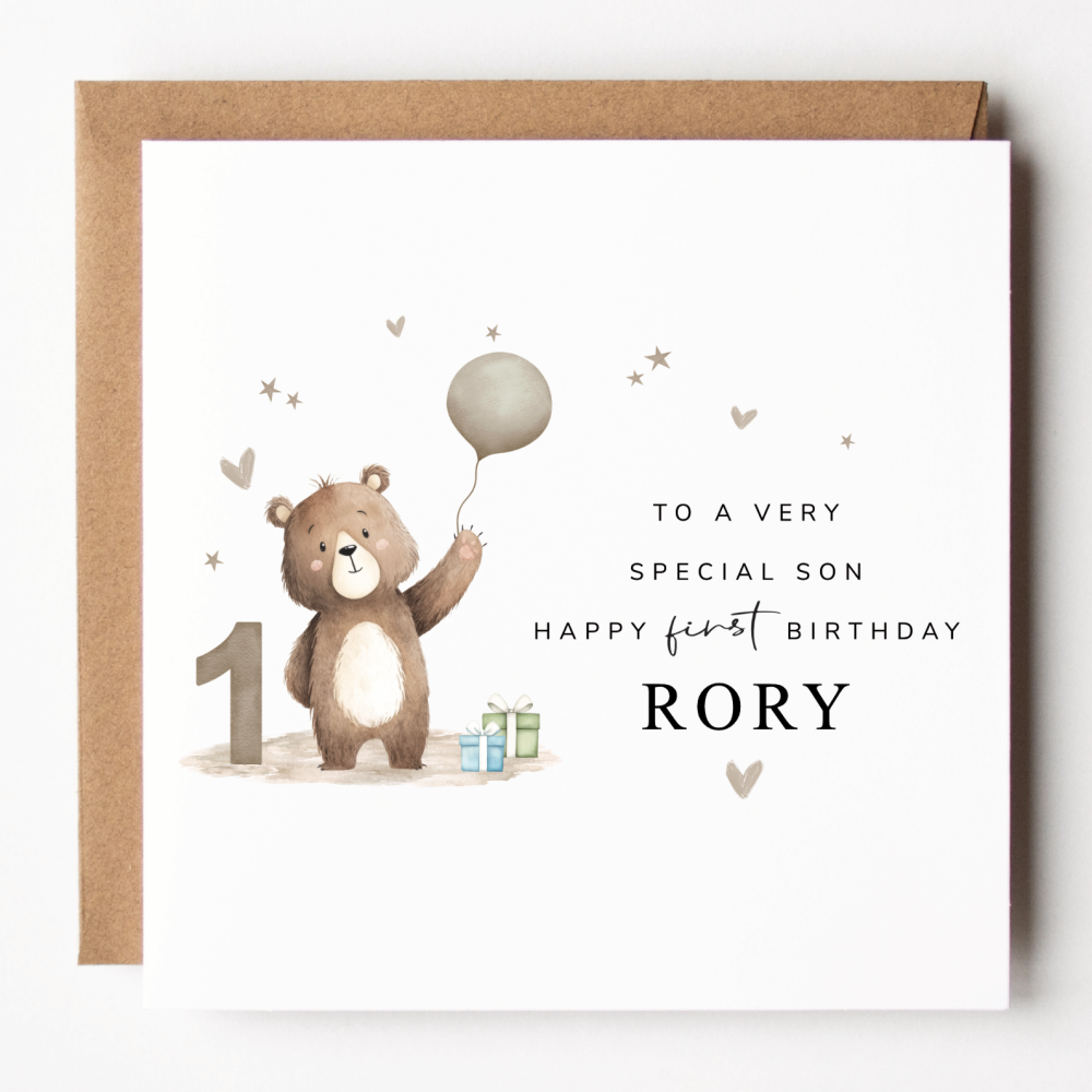 Bear 1st Birthday Card For Boy