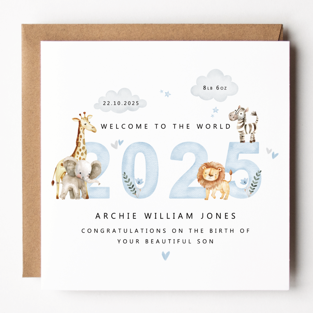 2025 Safari New Baby Boy Card