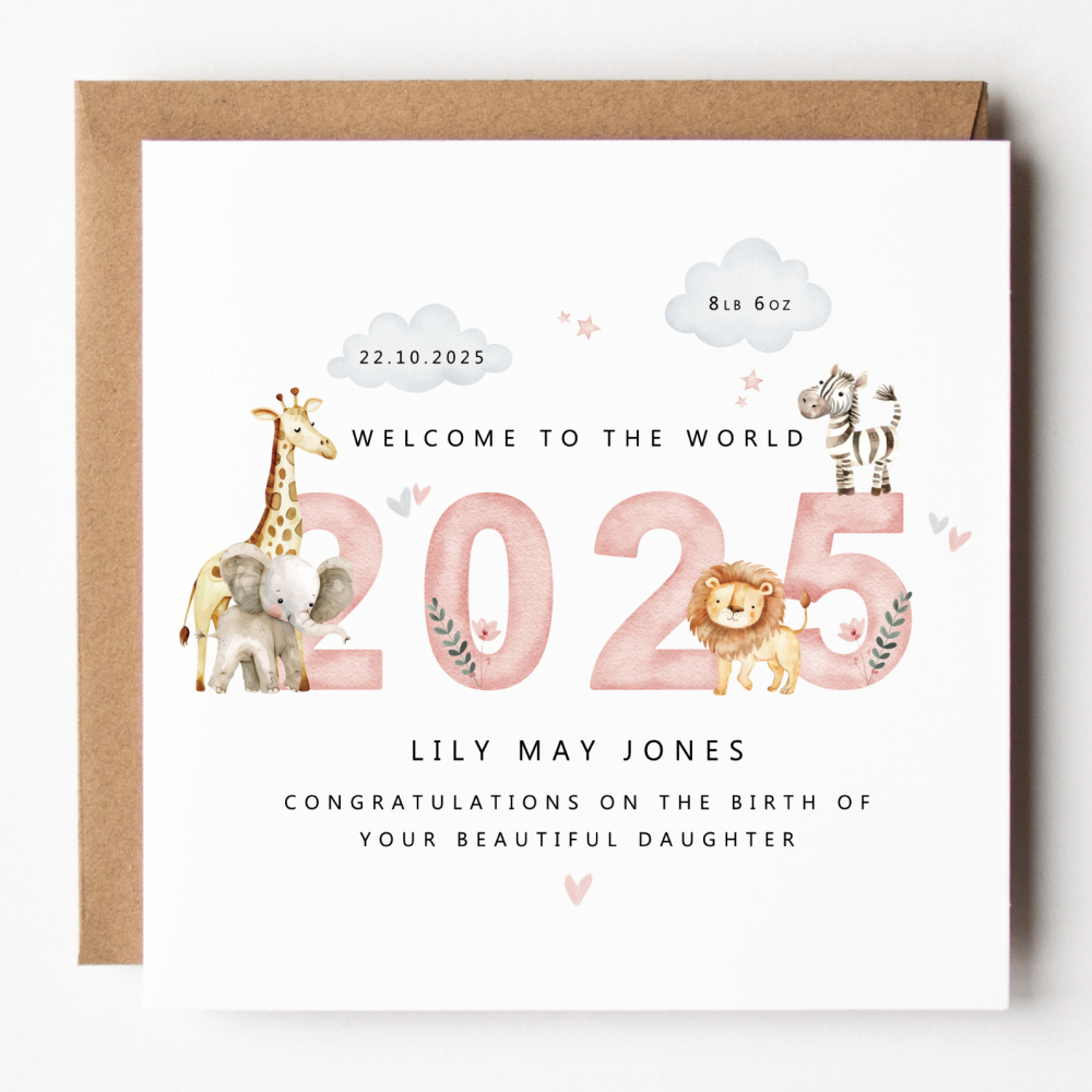 2025 Safari New Baby Girl Card