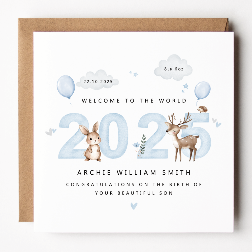 2025 Woodland New Baby Boy Card