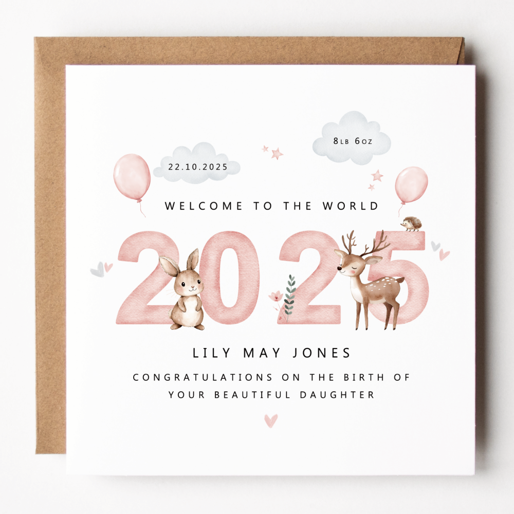 2025 Woodland New Baby Girl Card