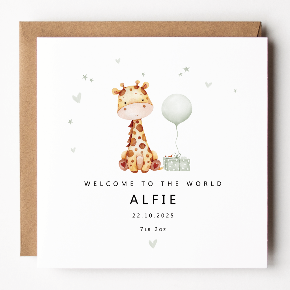Giraffe New Baby Boy Card
