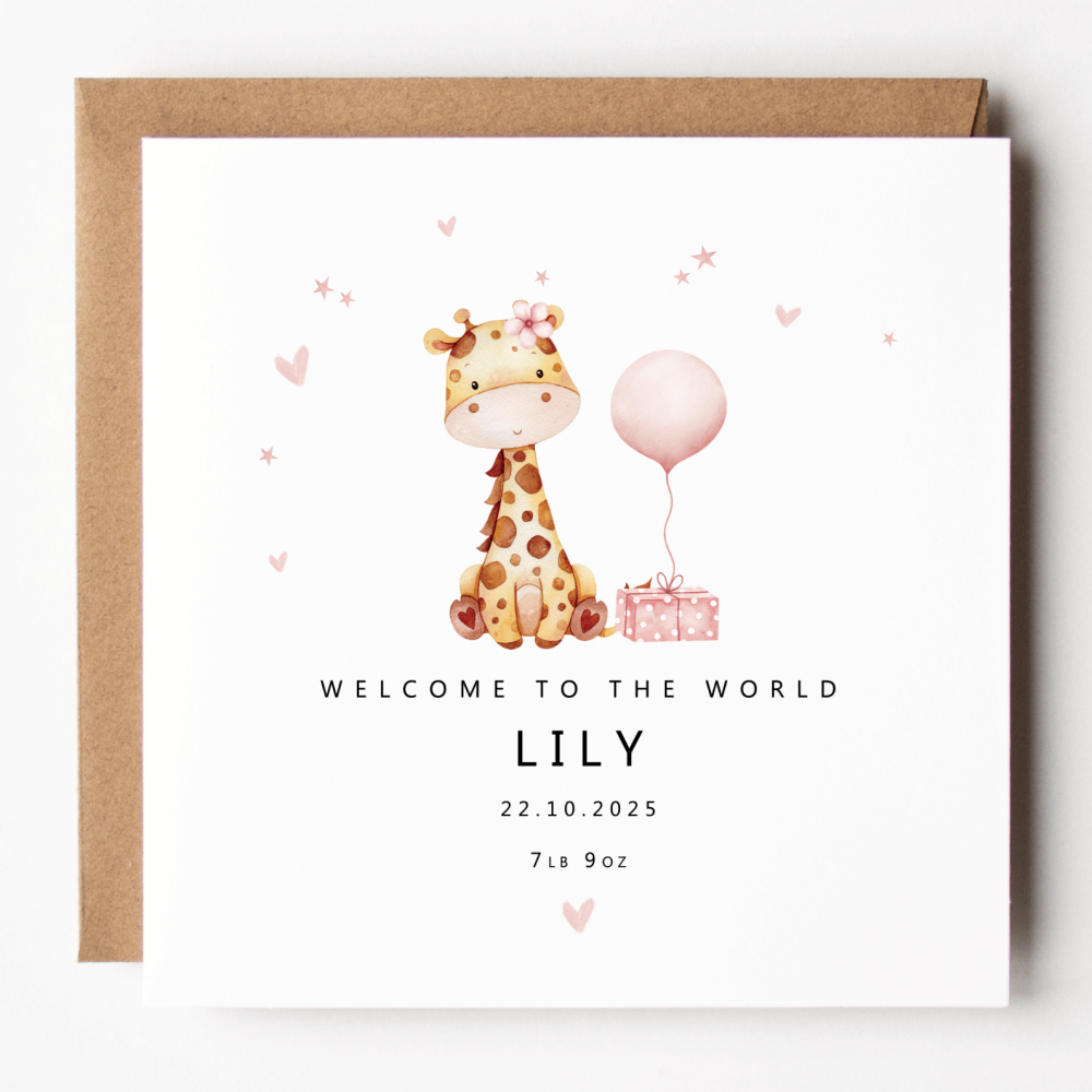 Giraffe New Baby Girl Card
