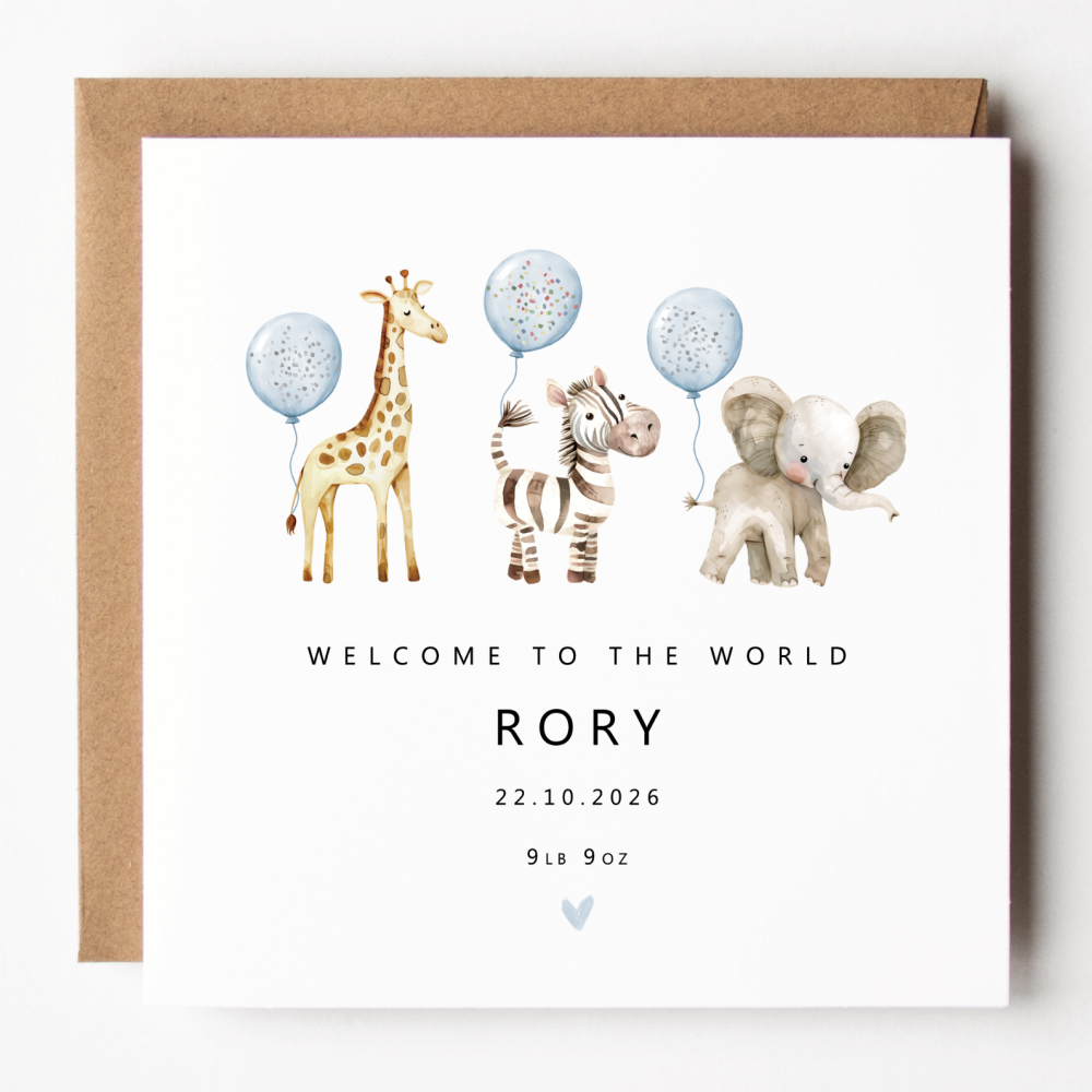 Boy New Baby Safari Animal Card