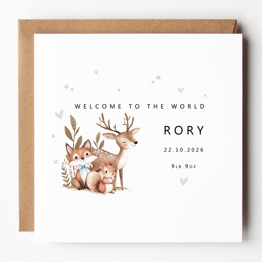 Woodland Animal New Baby Boy Card