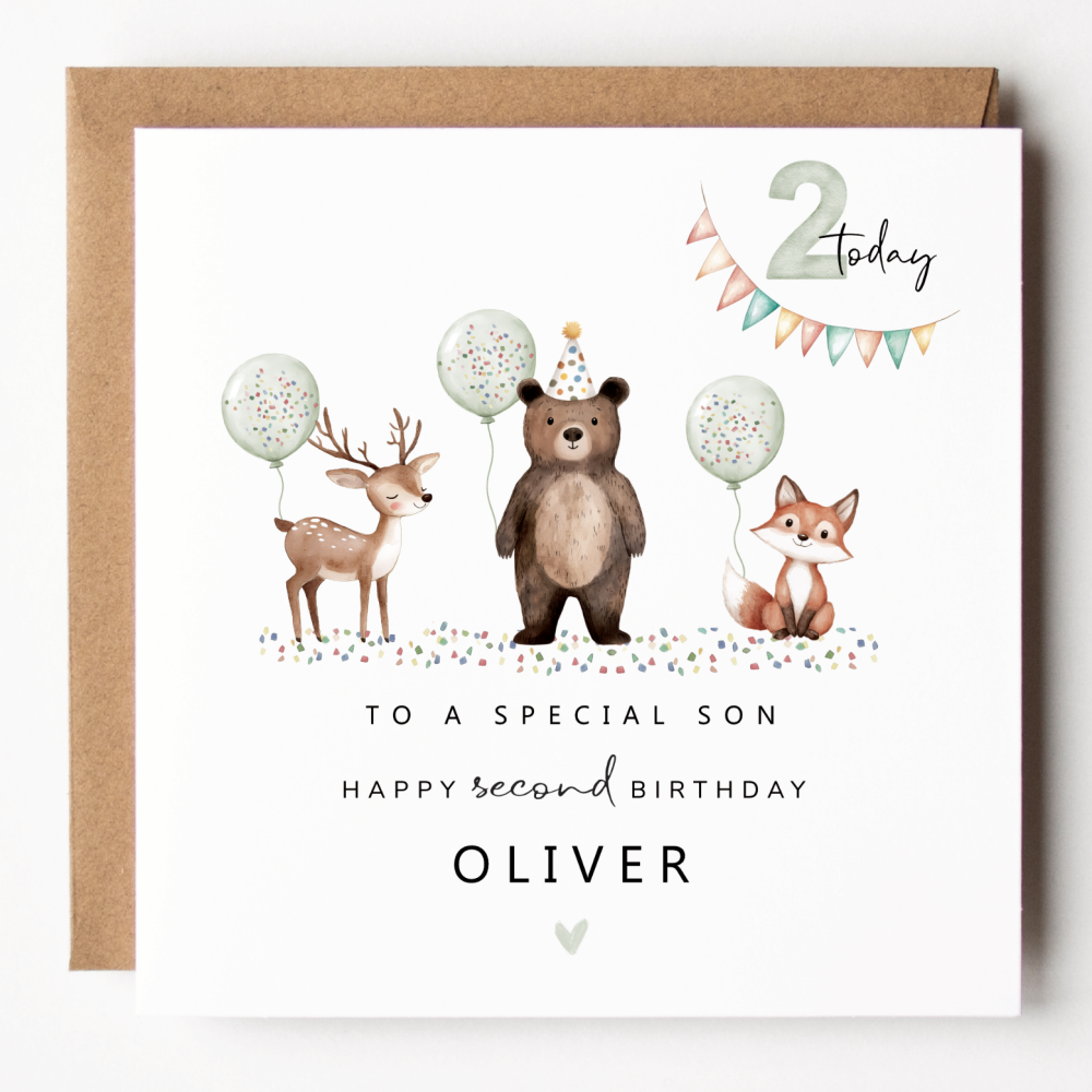 Boys Woodland Party 2nd Birthday Card