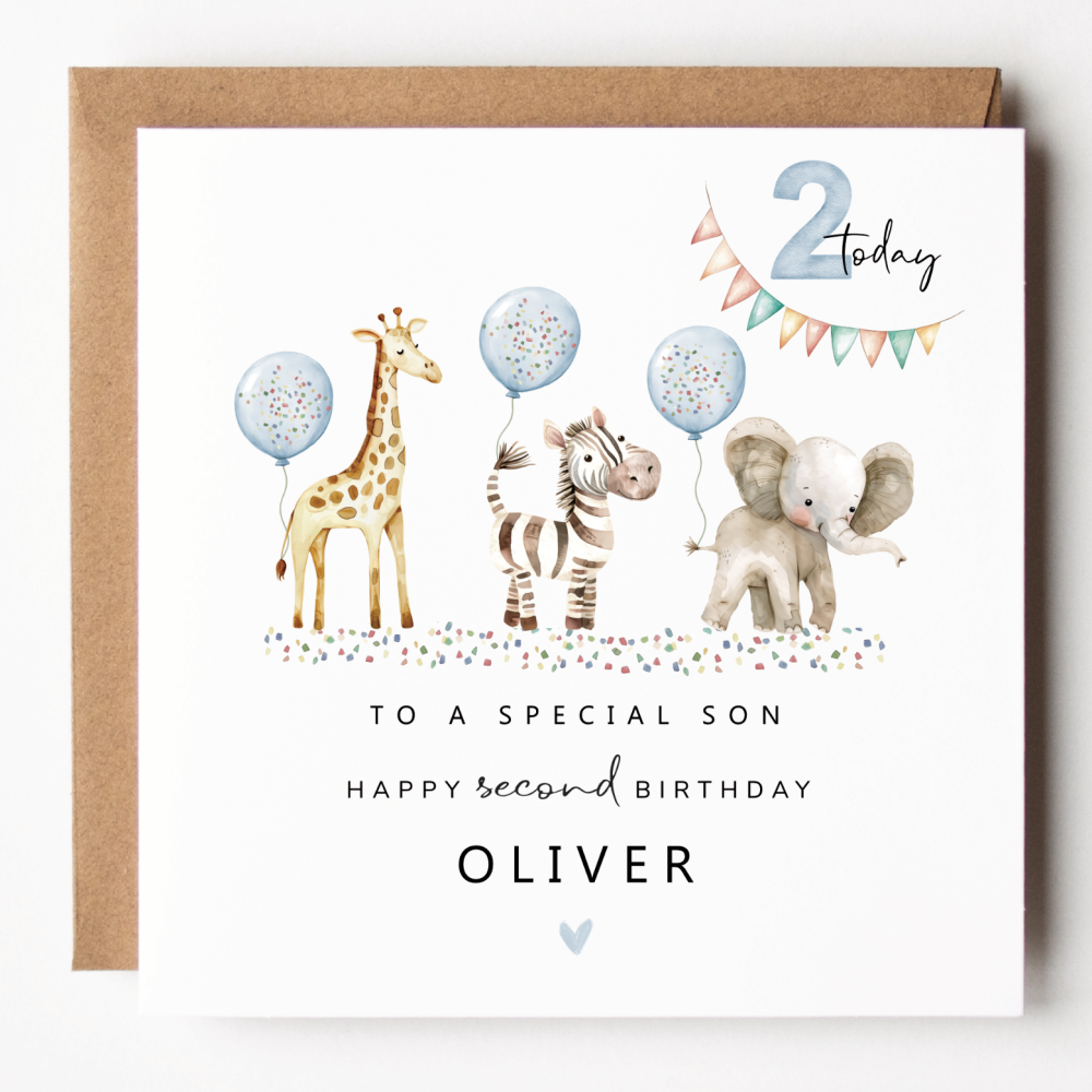 Boys Safari Party 2nd Birthday Card