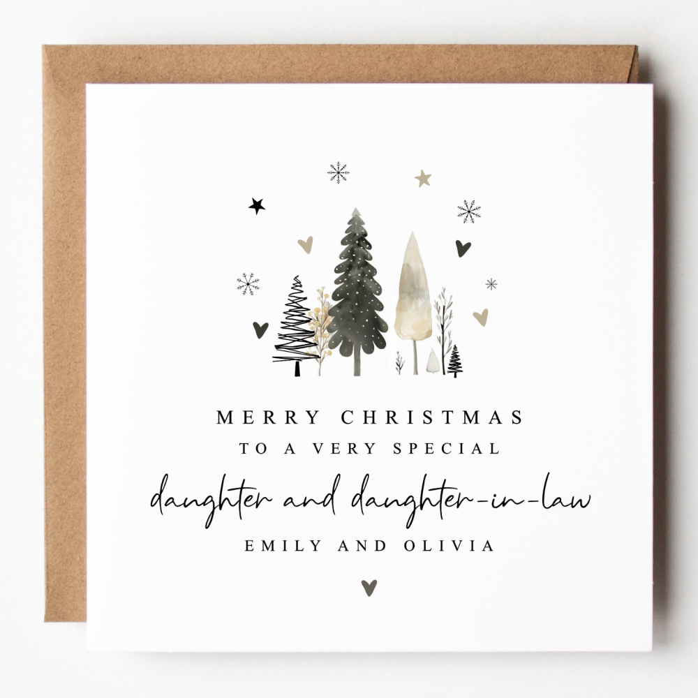 Personalised Daughter and Daughter-In-Law Modern Christmas Card