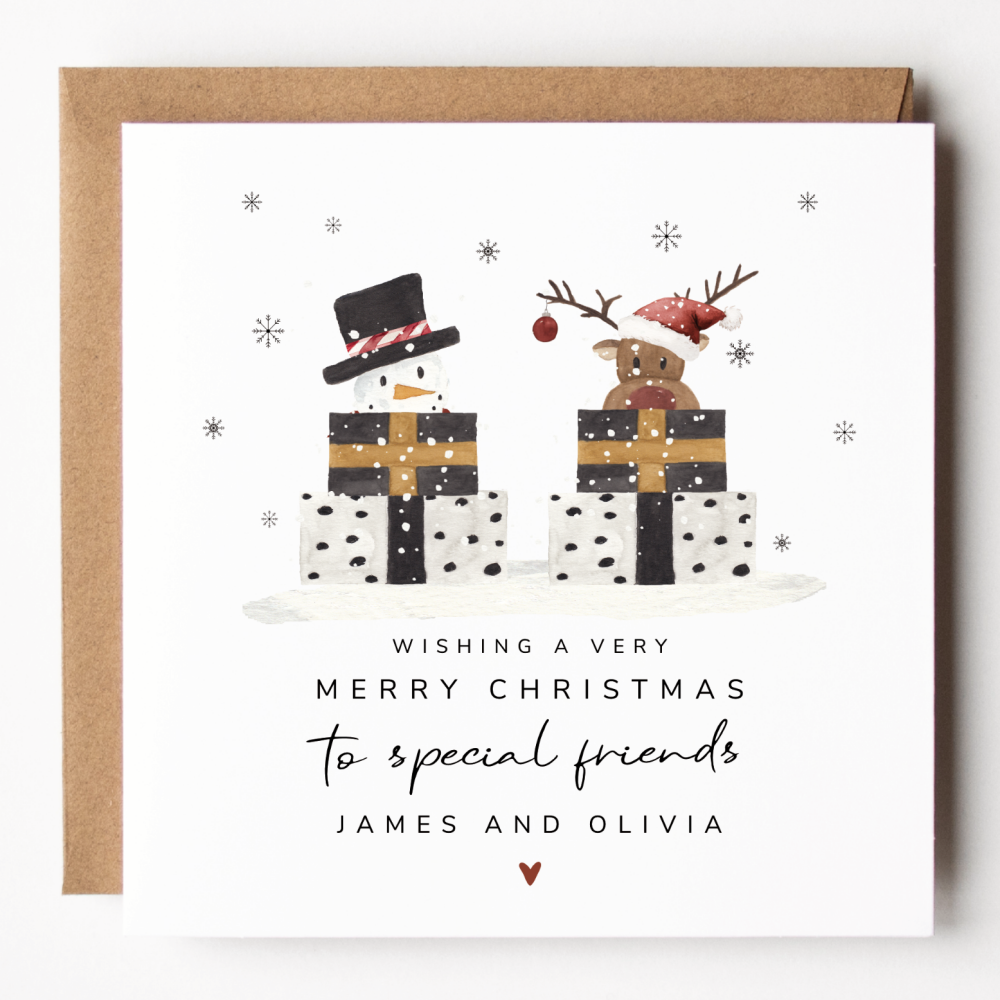 Personalised Reindeer and Snowman Friends Christmas Card