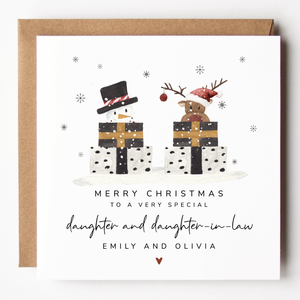 Personalised Daughter and Daughter-In-Law Reindeer/Snowman Christmas Card