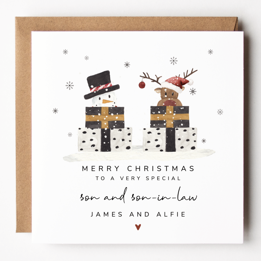 Personalised Son and Son-In-Law Reindeer/Snowman Christmas Card