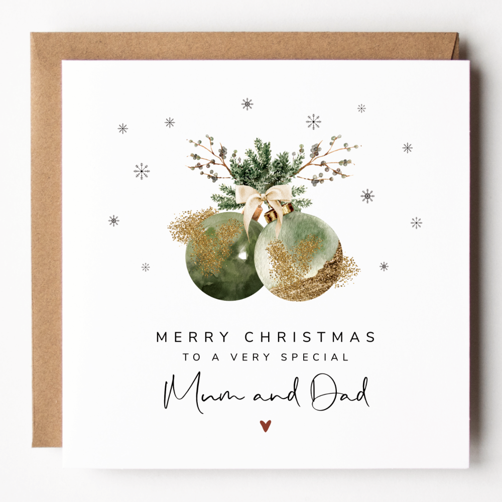 Baubles Mum and Dad Christmas Card