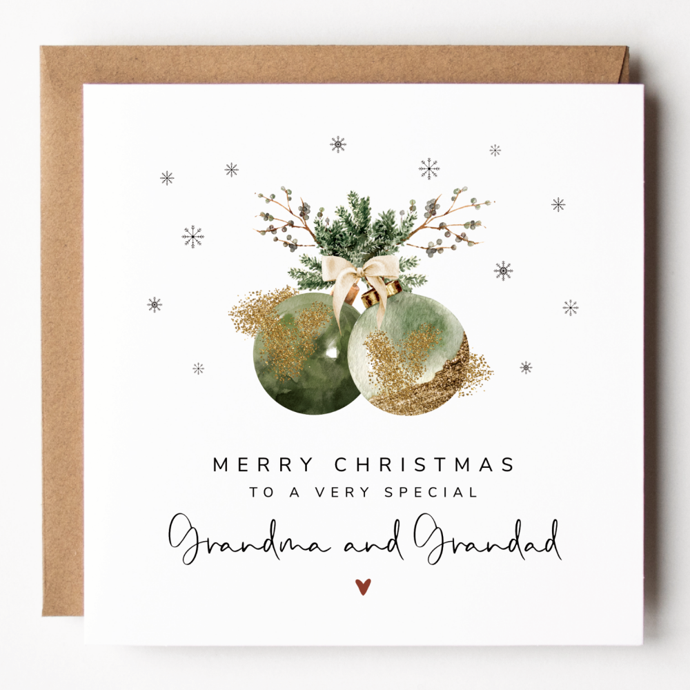 Baubles Grandma and Grandad Christmas Card