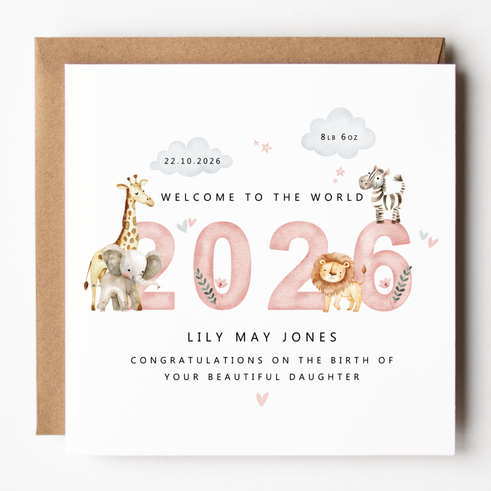 2026 Safari New Baby Girl Card