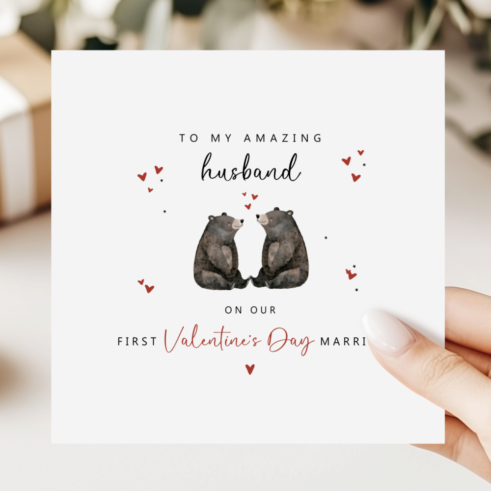 First Valentine's Day Card For Husband | Cute Bear Design