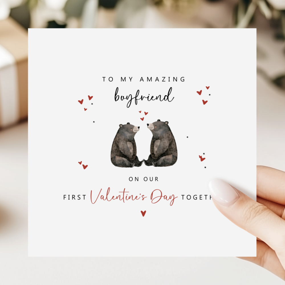 First Valentine's Day Card For Boyfriend | Cute Bear Design