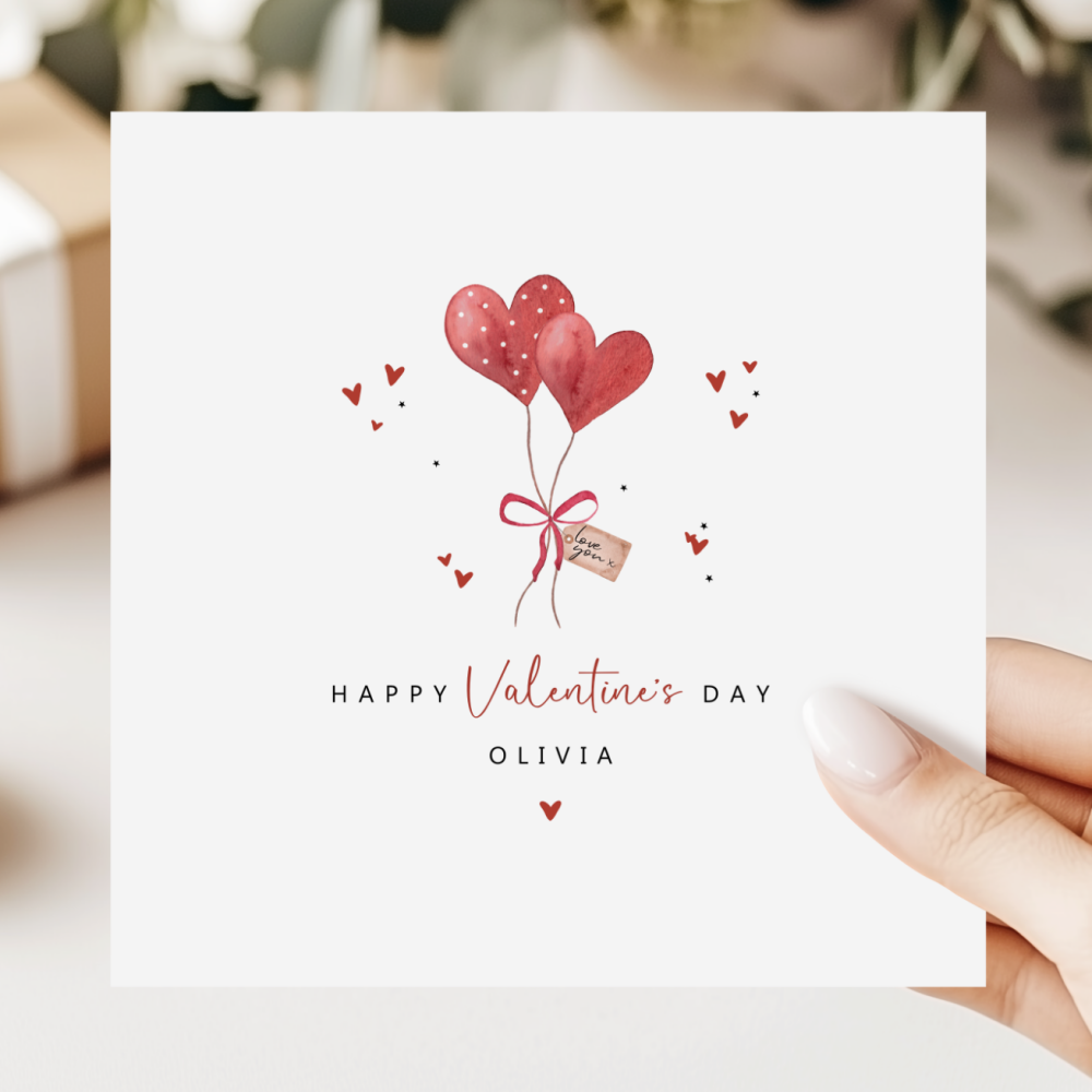 Personalised Valentine&rsquo;s Day Card | Heart Balloon Design