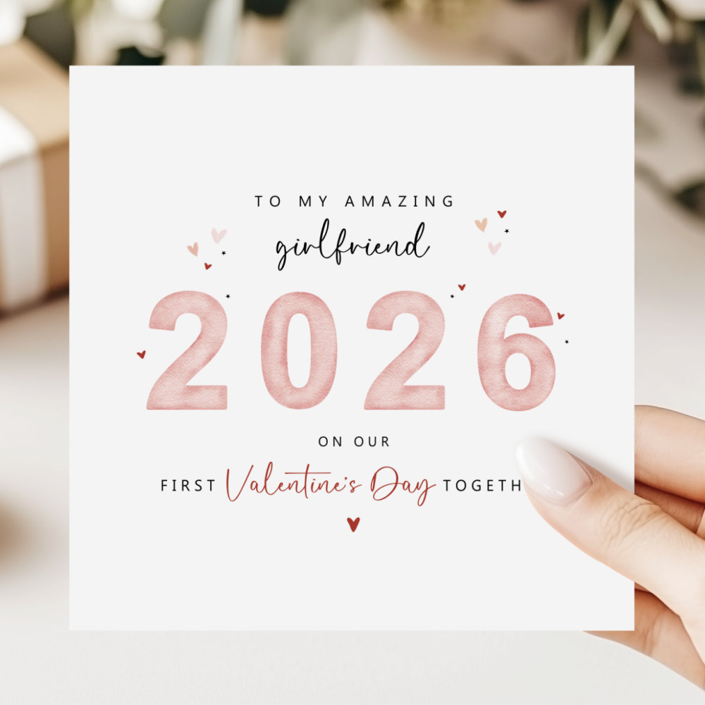 First Valentine's Day Card For Girlfriend | Pink Hearts Design