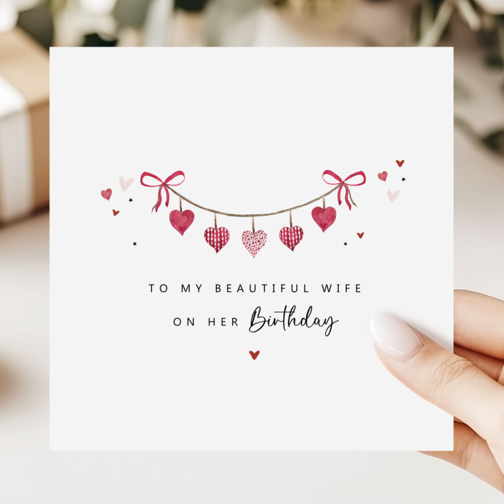 Romantic Birthday Card For Wife | Garland Hearts Design