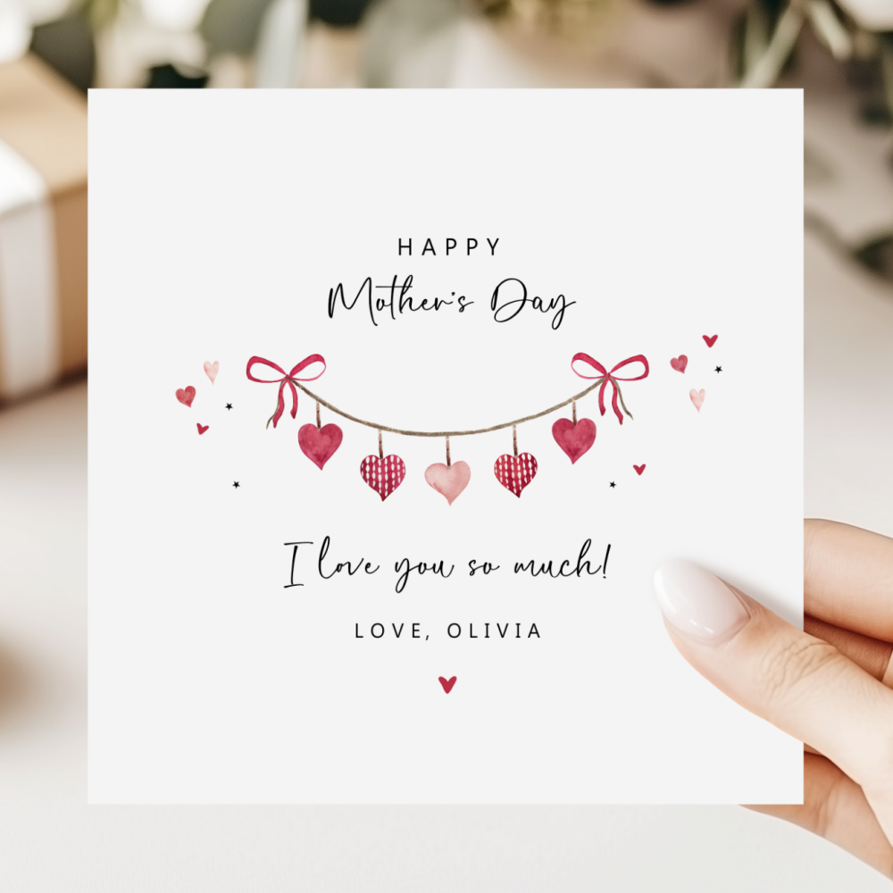 Personalised Happy Mother's Day Card | Heart Garland Design