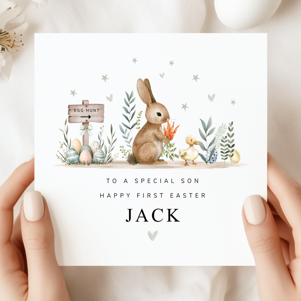 Bunny Adventures First Easter Card For A Boy