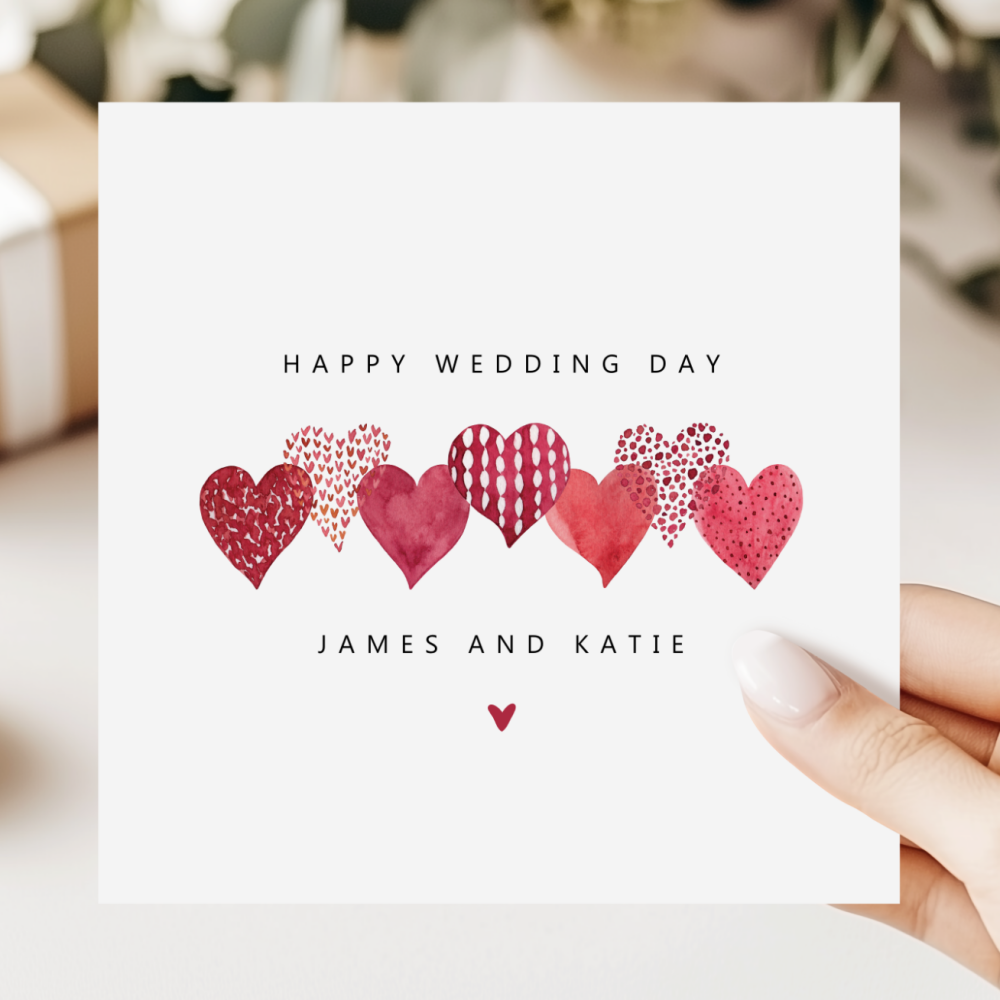 Watercolour Hearts Wedding Card