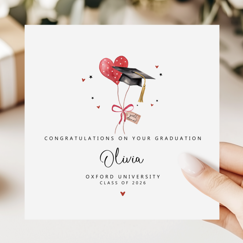 Personalised Heart Balloon Graduation Card