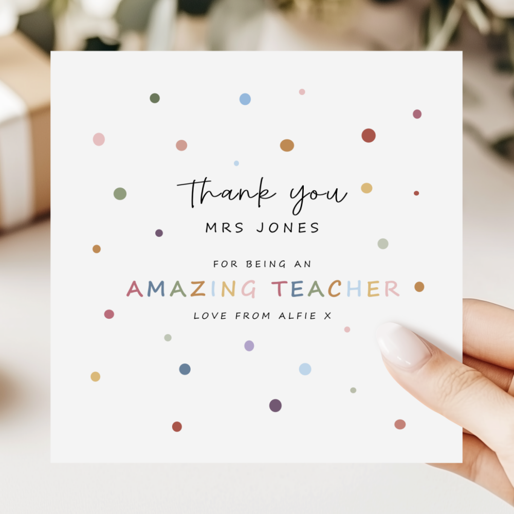 Personalised Polka Dot Thank You Teacher Card