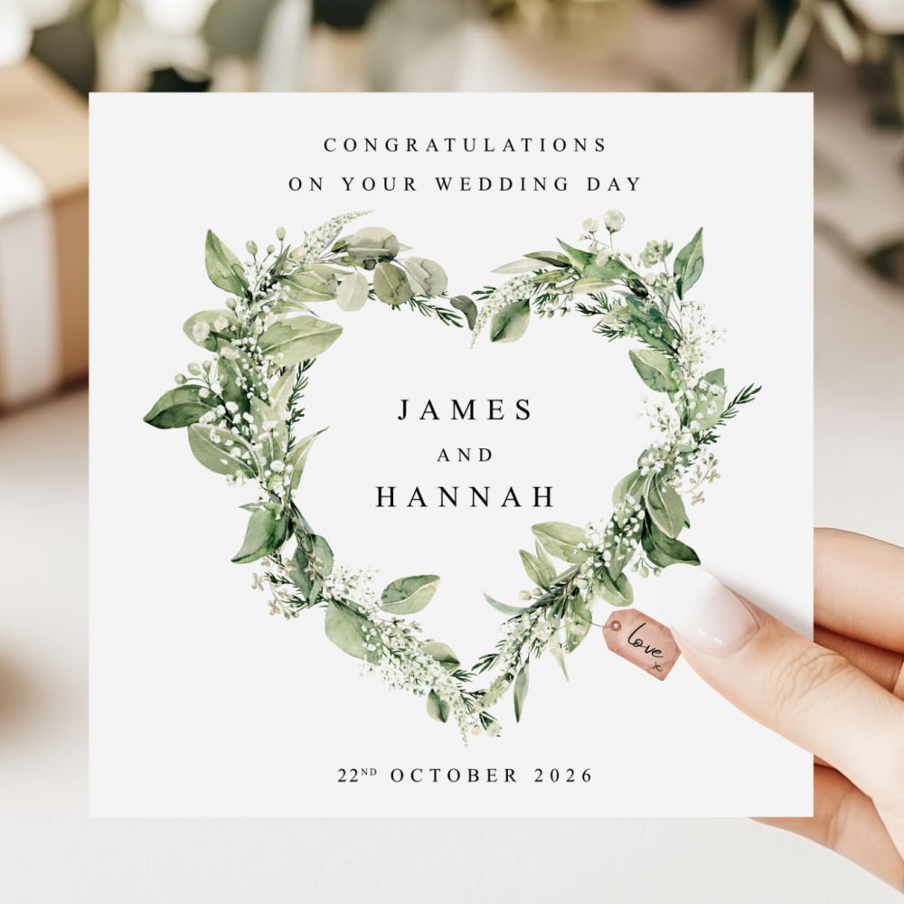 Greenery Heart Wreath Wedding Day Card