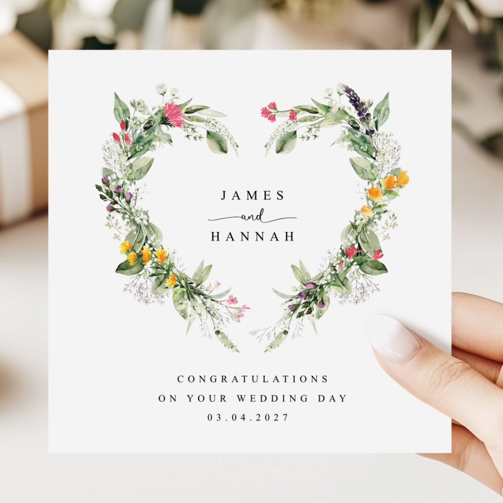 Wildflower Heart Wedding Day Card