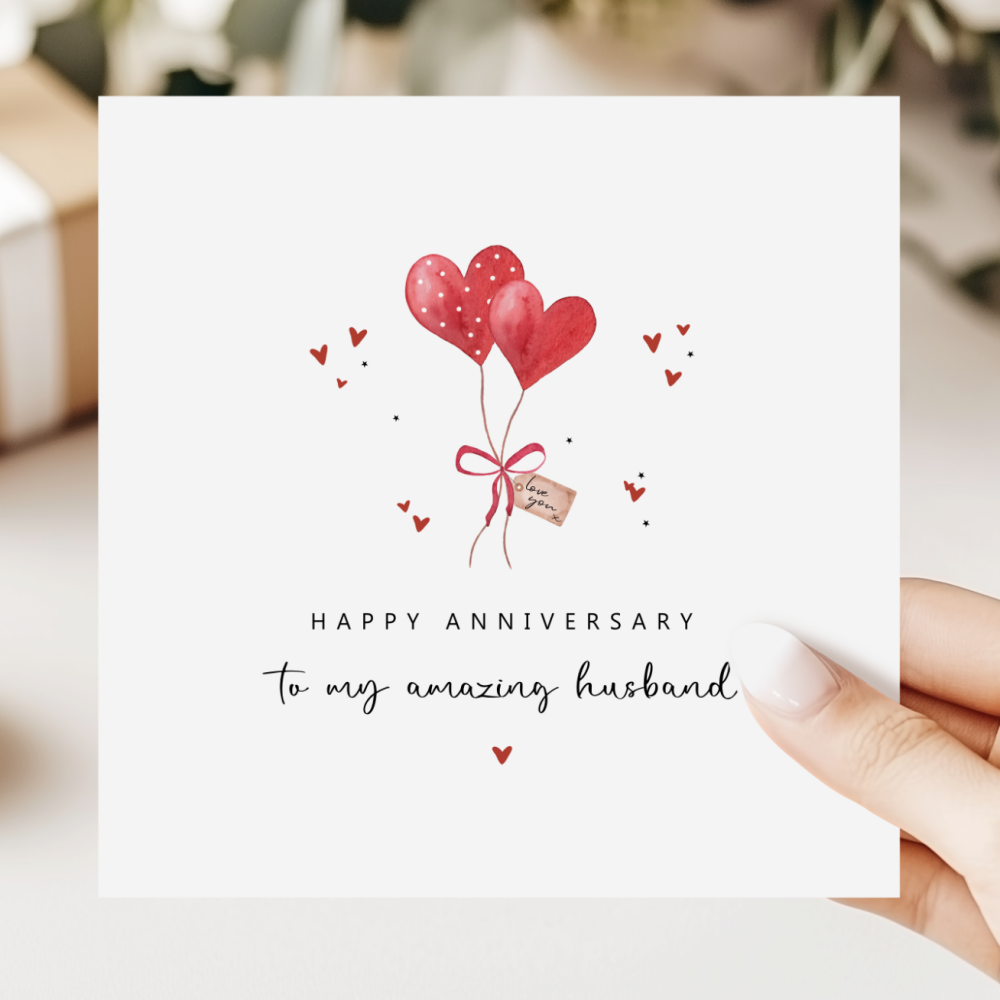 Husband Anniversary Card | Heart Balloon Design