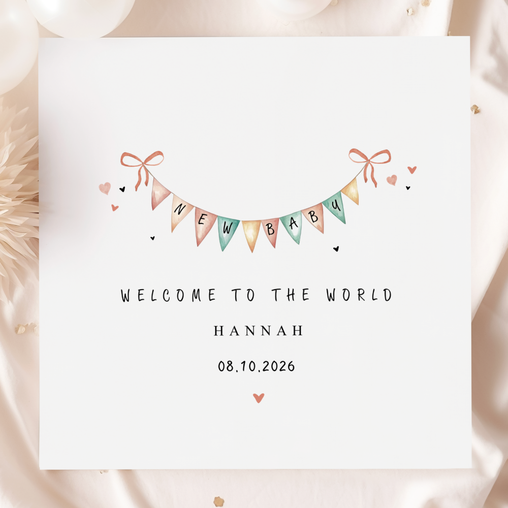New Baby Girl Bunting Card