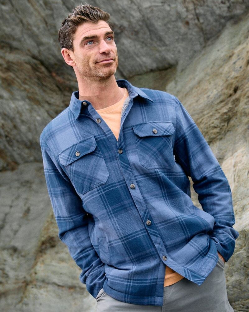Saltrock Woody - Mens Sherpa Lined Shacket - Mid Blue