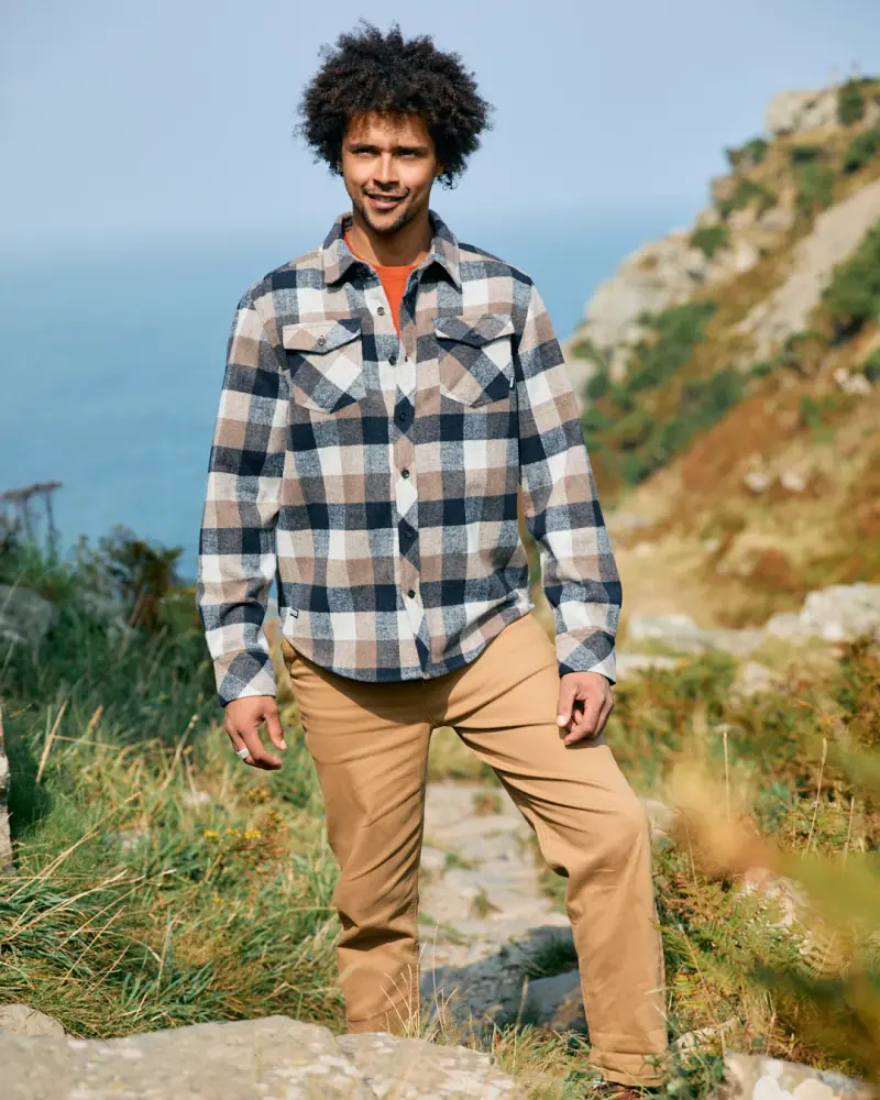 Saltrock Wilfred - Mens Check Flannel Overshirt - Brown