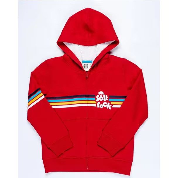Saltrock Rainbow Lines - Kids Borg Lined Hoodie - Red