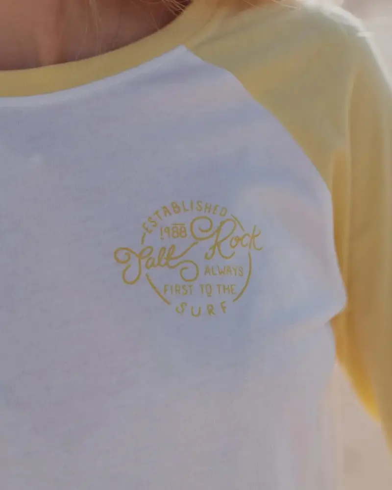 Saltrock Whirlpool Rock Raglan - Womens Long Sleeve T-Shirt - White / Yellow