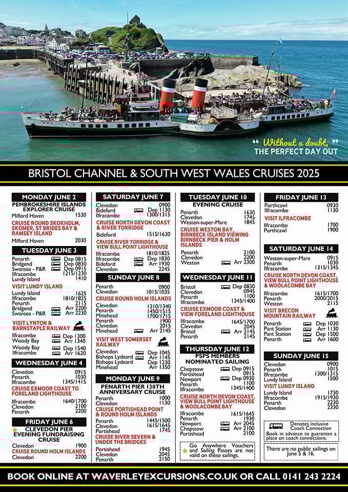 Waverley Paddle Steamer Timetable 2025 - Lynmouth Hotels