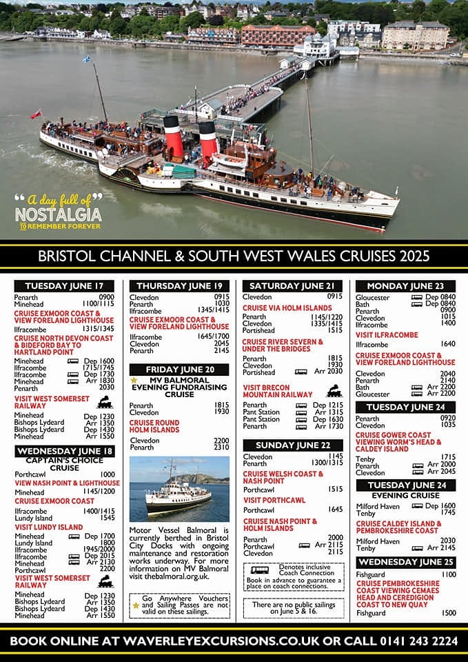 Waverley Paddle Steamer Timetable 2025 - Lynmouth Hotels