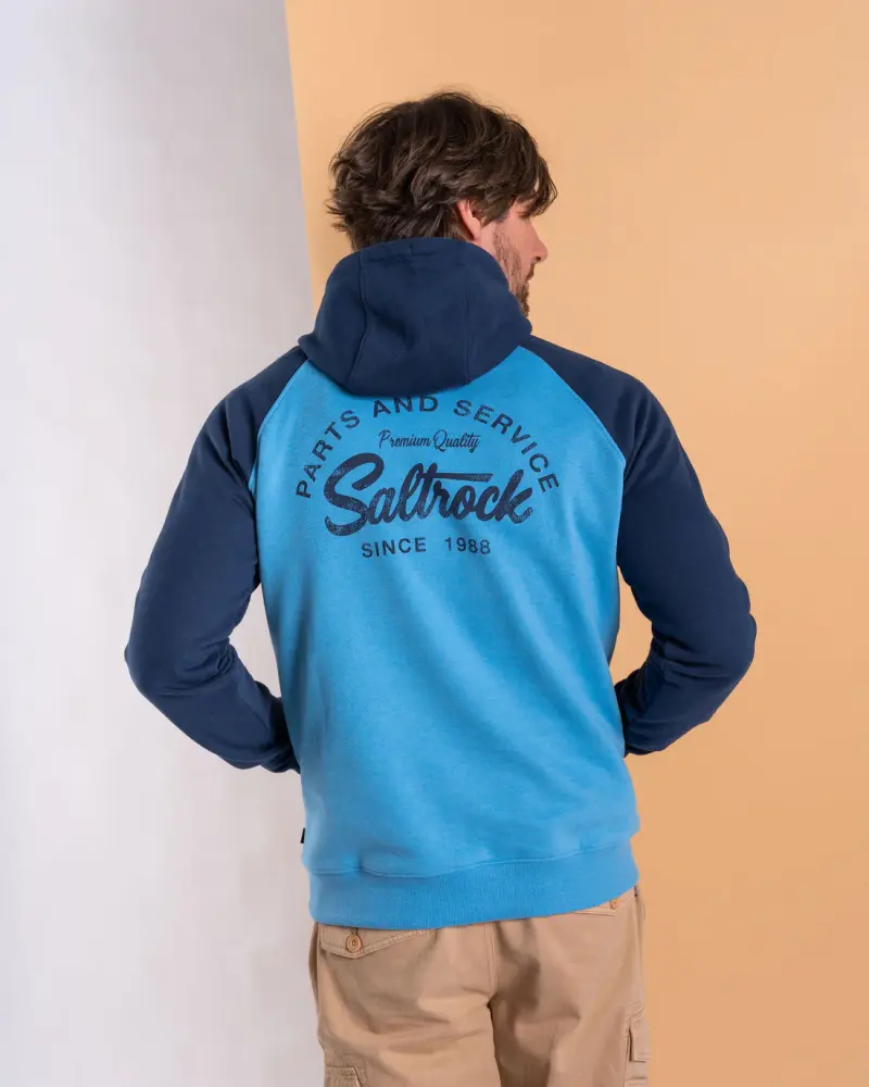 Saltrock Strike Logo - Mens Raglan Pop Hoodie - Blue