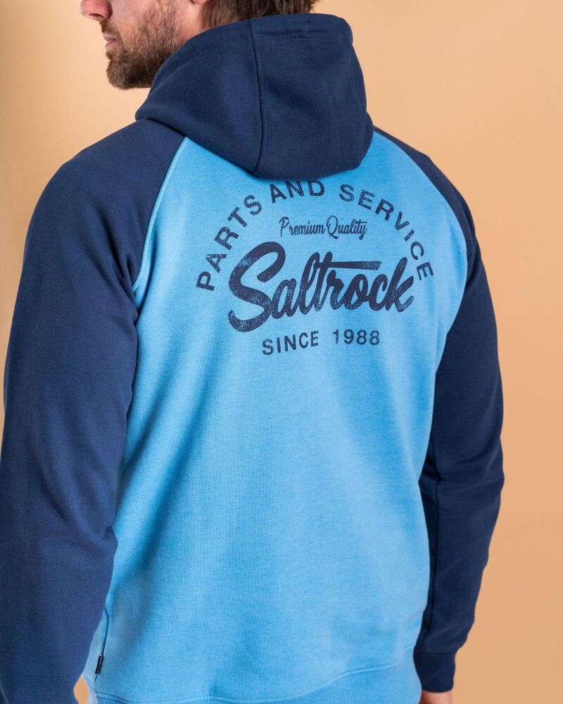 Saltrock Strike Logo - Mens Raglan Pop Hoodie - Blue