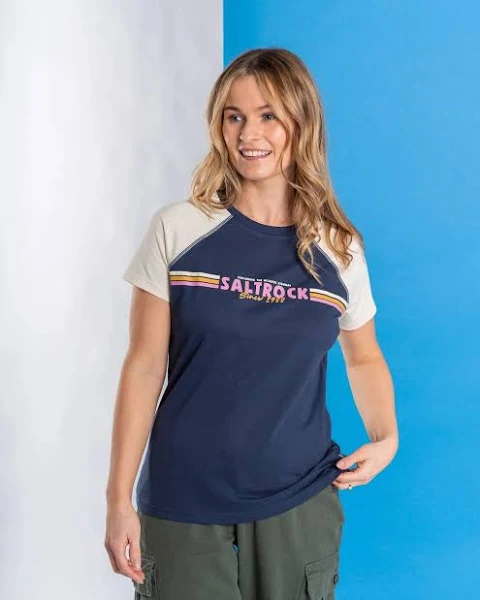 Saltrock Atlantic Stripe - Womens Raglan Short Sleeve T-Shirt - Blue