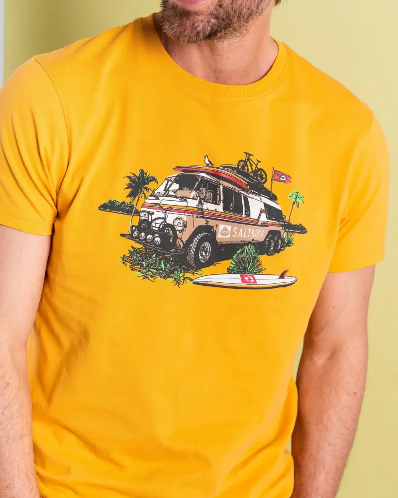 Saltrock Retro Camper - Mens Short Sleeve T-Shirt - Yellow